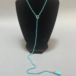 Ross & Simon Turquoise Beads with Diamonds White Gold Lariat Necklace